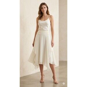 Metaphor Elevated Chic Long Skirt Ivory Asymmetrical Ruffle Fairy Angel Sz M